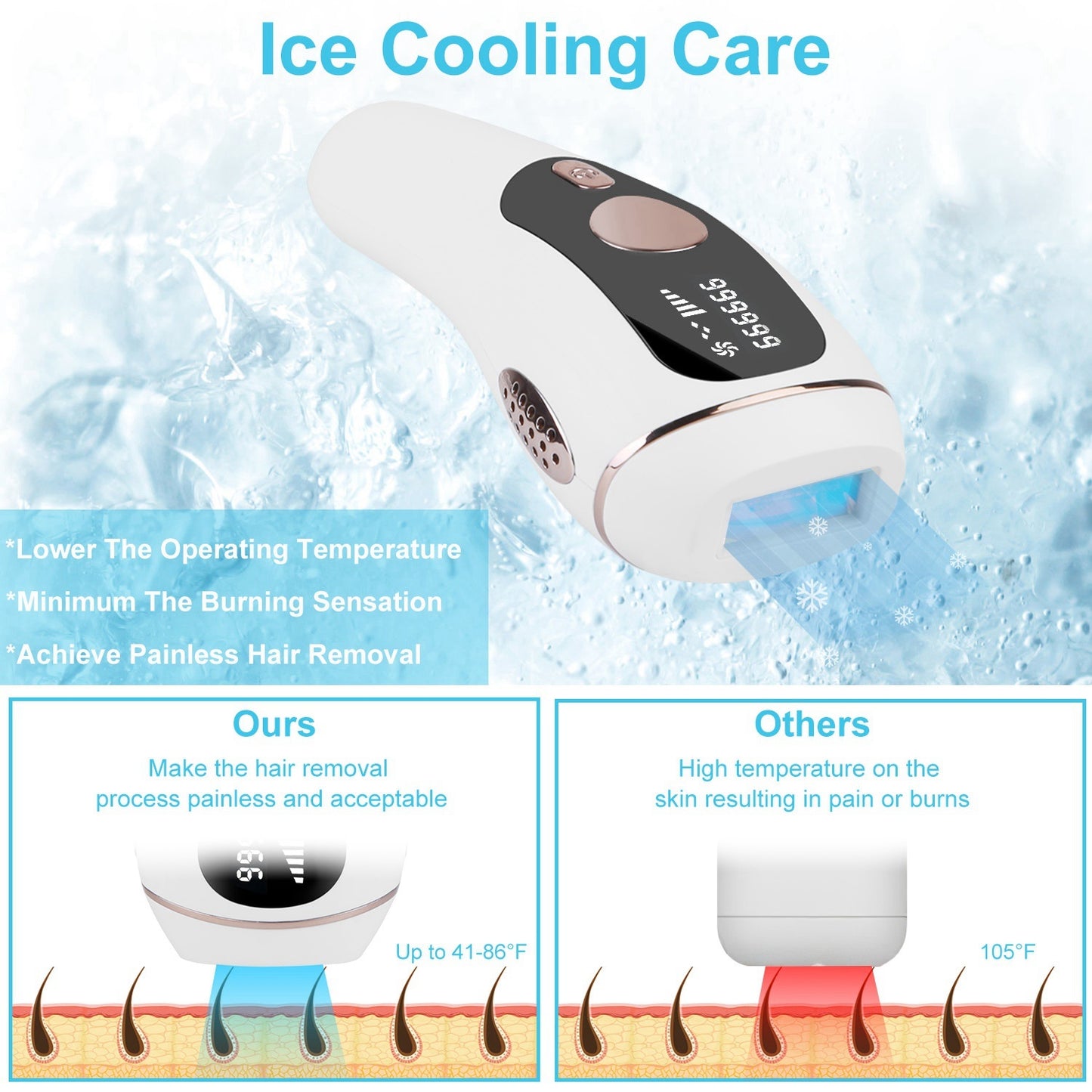 1Pc Laser Hair Removal For Woman Man Ice Cooling Permanent IPL Hair Remover With Painless 999999 Flashes Home Use Lasting Hair Reduction For Armpits Legs Arms Bikini Line