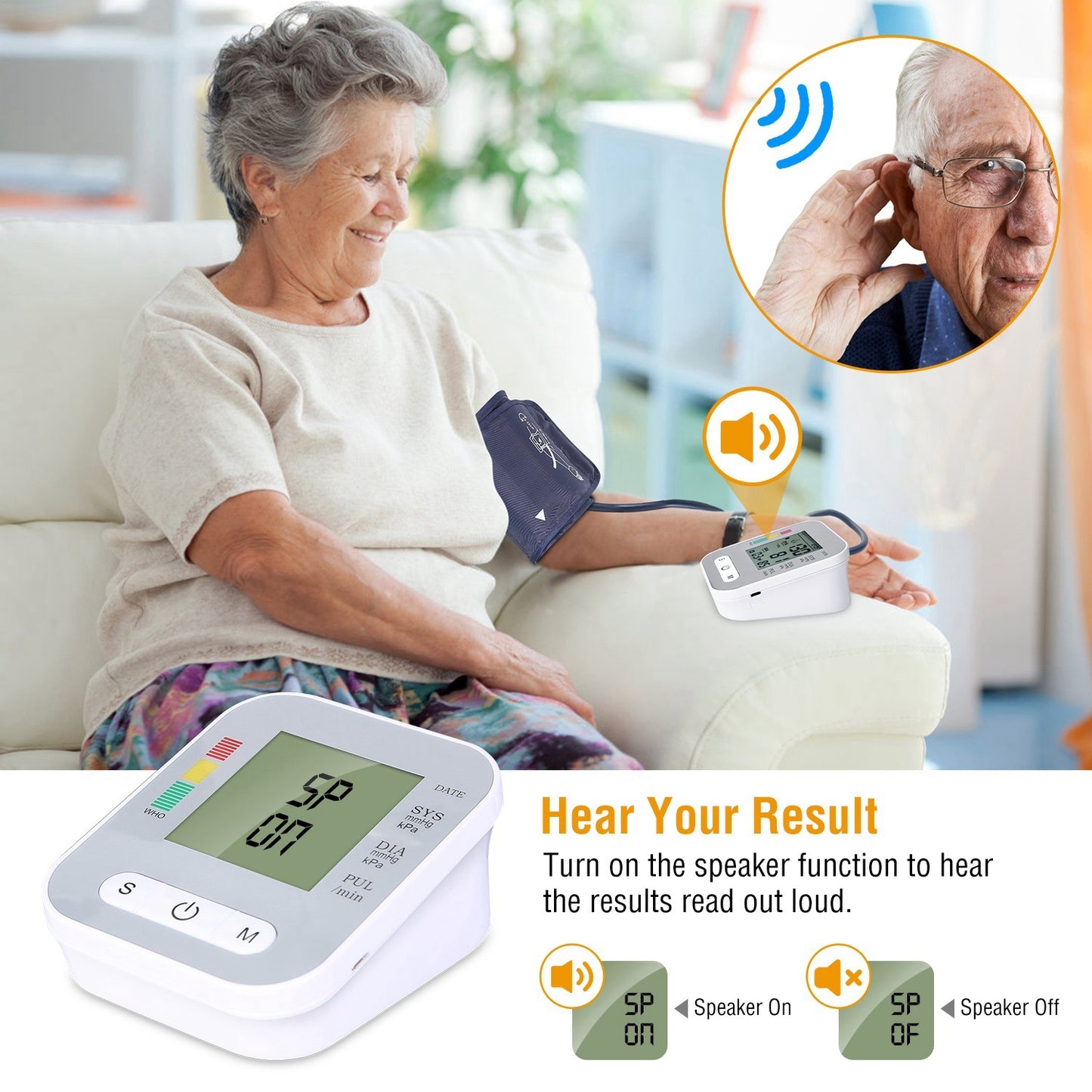 1Pc Digital Arm Blood Pressure Monitor LCD Digital Heart Beat BP Gauge Health Test With Voice