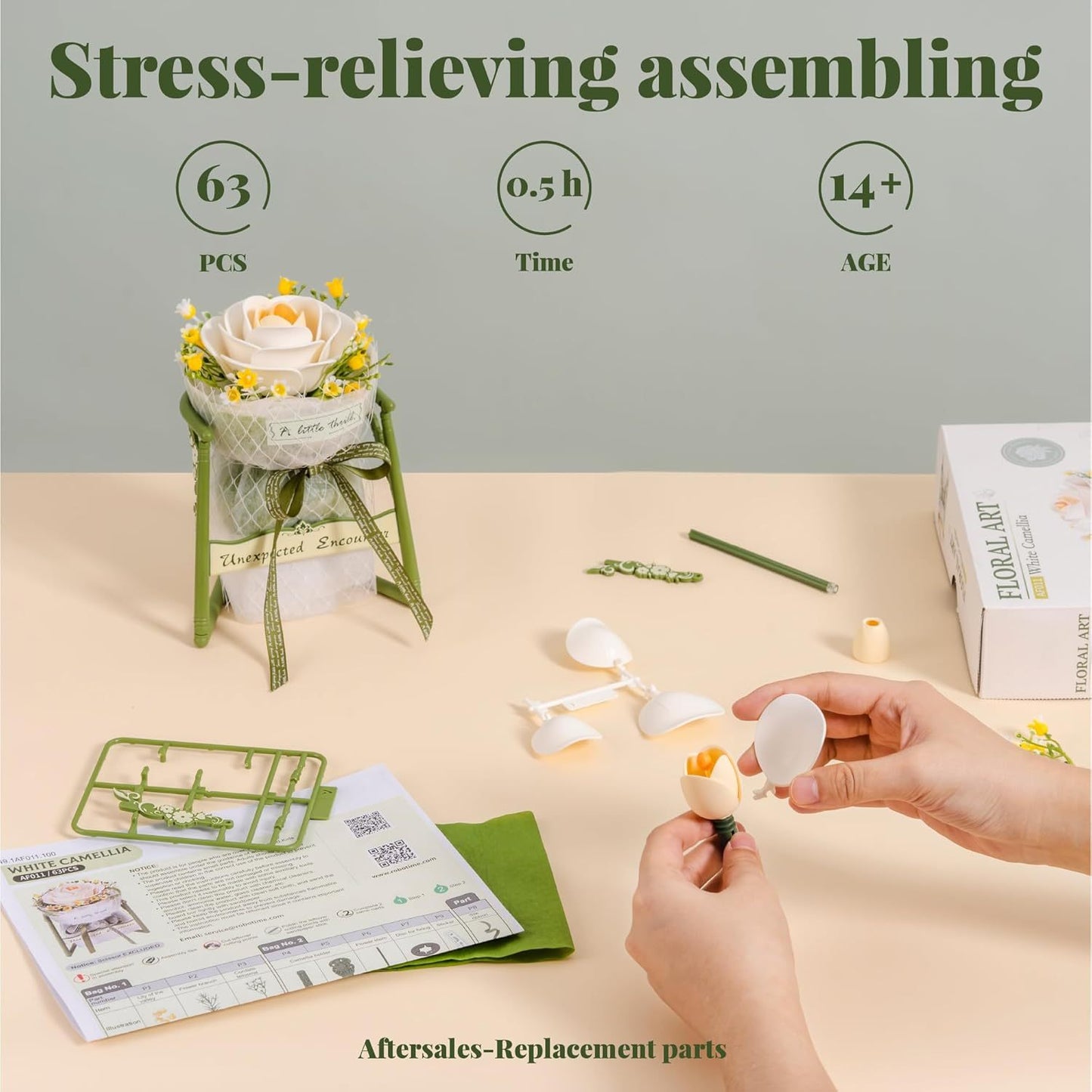 ROBOTIME Artificial Flowers 3D Puzzle Model Kits Puzzles For Adults To Build, Decoration Home Decor Accessories Living Room Gifts For Women, Camellia