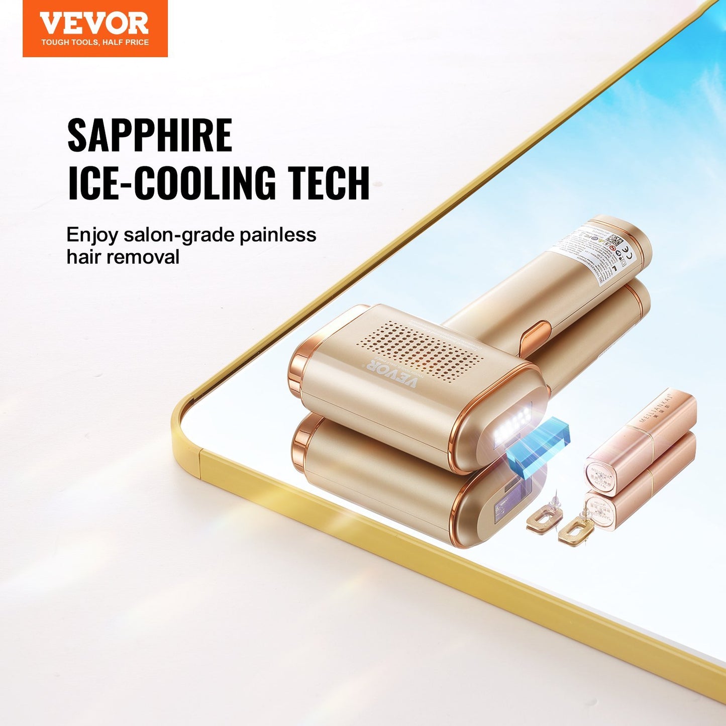 VEVOR IPL Hair Removal, Permanent Hair Removal With Sapphire Ice Cooling System, Painless At-Home Hair Removal Device For Women Men, Auto Manual Modes, 5 Levels For Body & Face